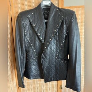 Suzelle vintage 80’s Black Studded Leather Jacket edgy structured cinch waist